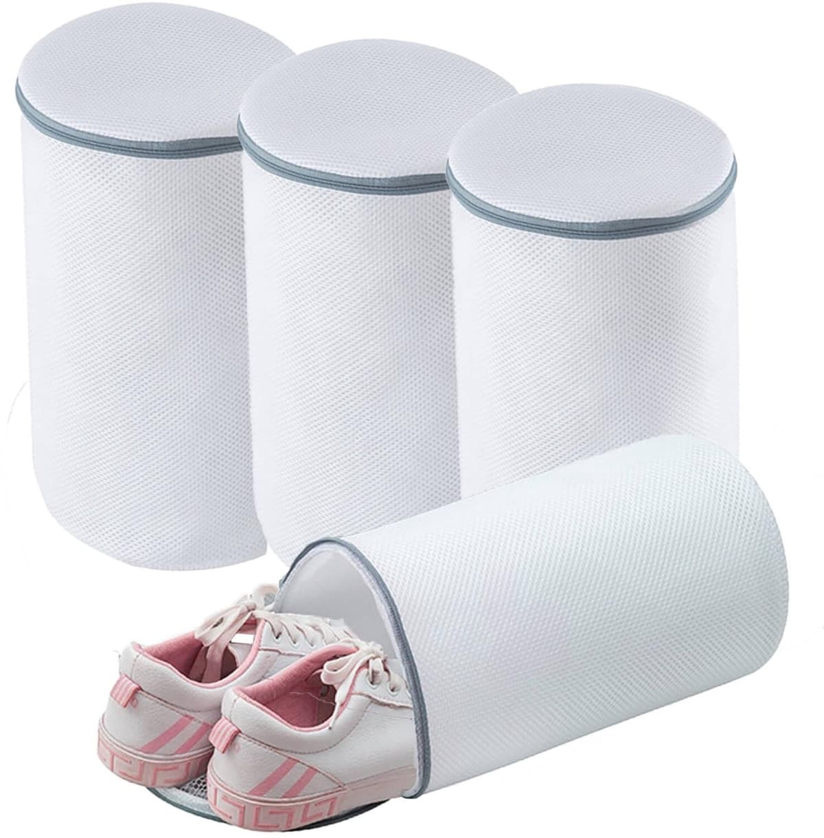 Set van 4 Schoenen Waszakken - Grijze Mesh met Rits — afbeelding 1