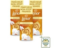 3 x Lenor – Geurbooster – Amber & Orchidee – 12 Wasbeurten – 155 g - Wasstrips - Geurparels - Wasgeur - Luxegeur - Orchidee - Vanille