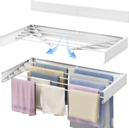 Wall Mounted Clothes Airer, Retractable Foldaway Laundry Clothes Drying Rack, 20kg Capacity. — thumbnail 3