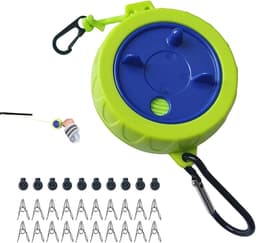 Waslijn, 10 m, draagbaar, van polyester, 4 mm, met ABS-behuizing, metalen haken, 10 clips en 20 roestvrijstalen klemmen, camping, balkon, tuin, badkamer — thumbnail 1
