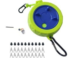 Waslijn, 10 m, draagbaar, van polyester, 4 mm, met ABS-behuizing, metalen haken, 10 clips en 20 roestvrijstalen klemmen, camping, balkon, tuin, badkamer