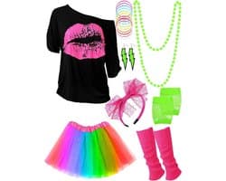 80 Outfit Kostuum Accessoires voor Vrouwen Neon T Shirt Tutu Rok voor Halloween