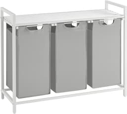 Klarven® Wasmand Grijs - Wasmand 3 Vakken - Wasmand met Vakken - Wasmanden - Laundry Basket - Opbergmand 114 Liter - Draagvermogen 20 kg — thumbnail 1