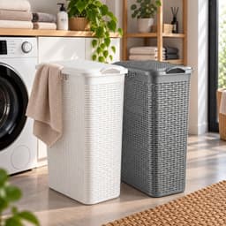 Plasticforte Wasmand met deksel - set van 2 - wit / zilver - 48 liter - 27 x 46 x 60 cm — thumbnail 4