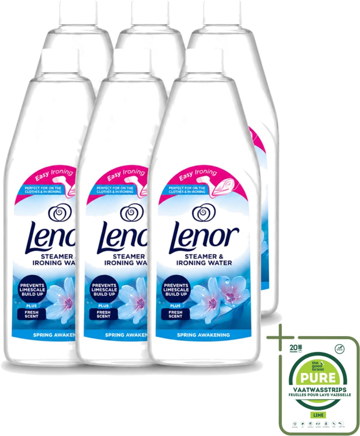 6 x Lenor - Strijkwater - Spring Awakening - Textielverfrisser - 1000 ml - Grootverpakking - Vaatwasstrips - Strijkwater - Textielverfrisser - Wasgoed Fris - Bloemige Geur - Kleding Verzorgen — afbeelding 1