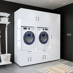 Roomart SERIE 3 Wasmachine Ombouwkast 194x205 cm - Dubbele Kast met Hoge Kast 60 - Wit — thumbnail 4