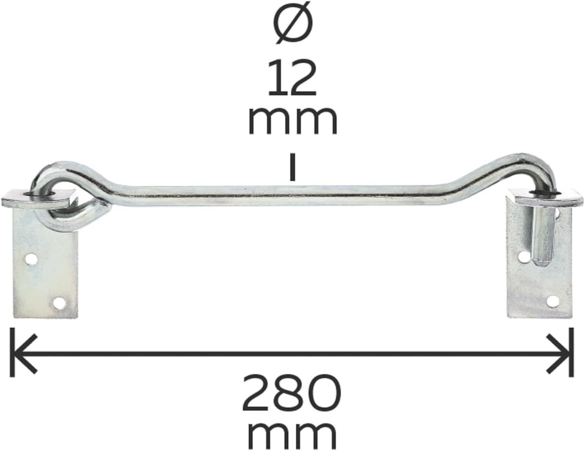SnelShoppen - Stormhaak 280 mm met Hoekplaten en Oogjes | Gegalvaniseerd Staal | Duurzaam en Sterk | Voor Tuin, Camping en Constructies | 12 mm Haak-Ø — afbeelding 1