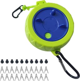 waslijn, 10 m, draagbaar, van polyester, 4 mm, met ABS-behuizing, metalen haken, 10 clips en 20 roestvrijstalen klemmen, camping, balkon, tuin, badkamer — thumbnail 2