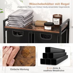 COSTWAY Wasmand met 3 vakken, wasmand met plank, 75 liter, wassorteerder met 3 afneembare zakken en metalen frame, uittrekbare wasmand voor waskeuken, badkamer, slaapzaal (3 vakken) — thumbnail 5