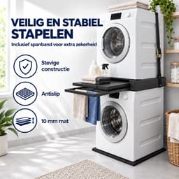 ProductXpert Stacko™ - Stapelkit & Anti Trillingsmat voor Wasmachine en Droger - Tussenstuk - Uitschuifbare Plank met Handdoekhouder - Zwart- AntiSlip - Geluidsdempende Antislip Mat - 620 x 620 x 10 mm — thumbnail 4