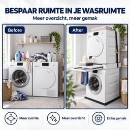 ProductXpert Stacko™ - Stapelkit & Anti Trillingsmat voor Wasmachine en Droger - Tussenstuk - Uitschuifbare Plank met Handdoekhouder - Wit - AntiSlip - Geluidsdempende Antislip Mat - 620 x 620 x 10 mm — thumbnail 5
