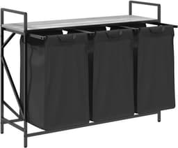 Wasmand – Wasbasket – Laundry Basket – Waston – Wasbak – Met 3 Vakjes – Bovenplank – Staal & Hout – Uitneembare Waszakken — thumbnail 2