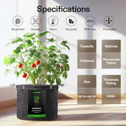 Kweekzakken 5-pack 20L - Dikke vliesstof met handgrepen voor aardappelen, tomaten en aardbeien — thumbnail 4