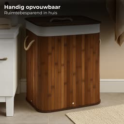Lomera Bamboe Wasmand - Wasmand Met Deksel - 72 Liter Capaciteit - Opvouwbare Wasmand - Draaghengsels - Afneembaar Deksel - Natuurlijke Bruine Kleur - Verstevigde Metalen Ring - Uitneembare Waszak - Wasbare Binnenzak — thumbnail 4