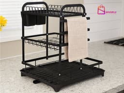 3-Laags Afdruiprek voor Borden, Bekers & Bestek met Lekbak – Ruimtebesparend Droogrek – wasrek – droogtoren – wanddroogrek – droogrekken – droogrek staand – 76645 — thumbnail 1