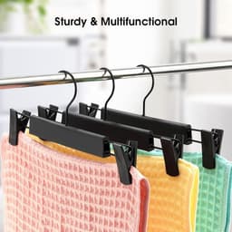 10-pack broekhangers, ruimtebesparende rokhanger met 360° draaibare haak, verstelbare clip, broekhanger, kledinghanger, zwart — thumbnail 3