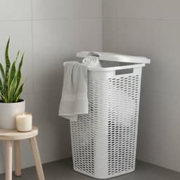 Plasticforte Wasmand Ventilation - met deksel - wit - kunststof - 51 liter - 43 x 35 x 61 cm - Badkamer - Wasgoed - Nieuw design - Zeer stevig — thumbnail 2