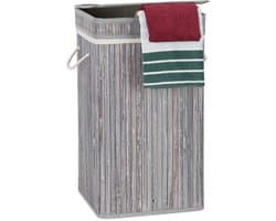 3x wasmand bamboe - wasbox opvouwbaar - 70L - vierkant - 63x36x36 cm - grijs