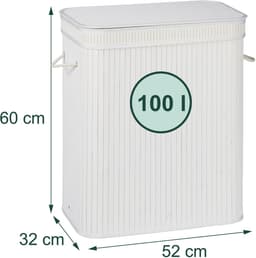 Wasmand 2 vakken - 100 liter - bamboe - wit — thumbnail 2