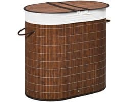4goodz 100 L Wasmand Bamboe met Deksel 2 Secties / Uitneembare Waszak