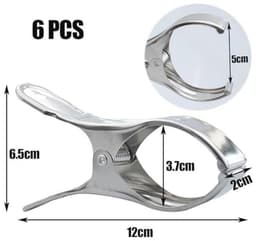Waslijn Wasknijpers RVS 12 cm - Grote Roestvrij Stalen Knijpers voor Handdoeken en Voedselverzegeling — thumbnail 4