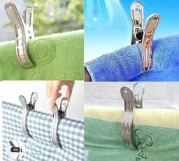 6 extra grote roestvrijstalen strandhanddoekclips - winddichte metalen wasknijpers voor ligbedden en zwembadstoelen - jumbo strandharingen voor handdoeken en lakens — thumbnail 3