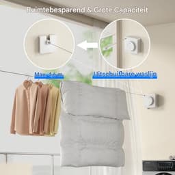 longziming -Uitschuifbare Waslijn - Wit - 4,8m Dubbele Functie - Stevig, Ruimtebesparend & Anti-doorhangen — thumbnail 4