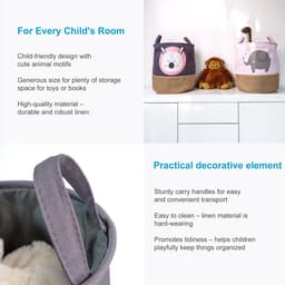 Intirilife Opbergmand voor kinderen van linnen - Opbergmand voor kinderkamer Kleding - Opvouwbare wasmand Wasmand Kinderspeelgoedmand, organizer, kamerdecoratie, dier konijn grijs — thumbnail 3