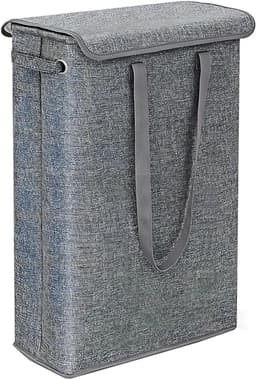 MODFU Luxe Smalle Wasmand met Deksel (45L) - Opvouwbare Nis-Wasmand voor Badkamer (19cm breed) - Grijs — thumbnail 1