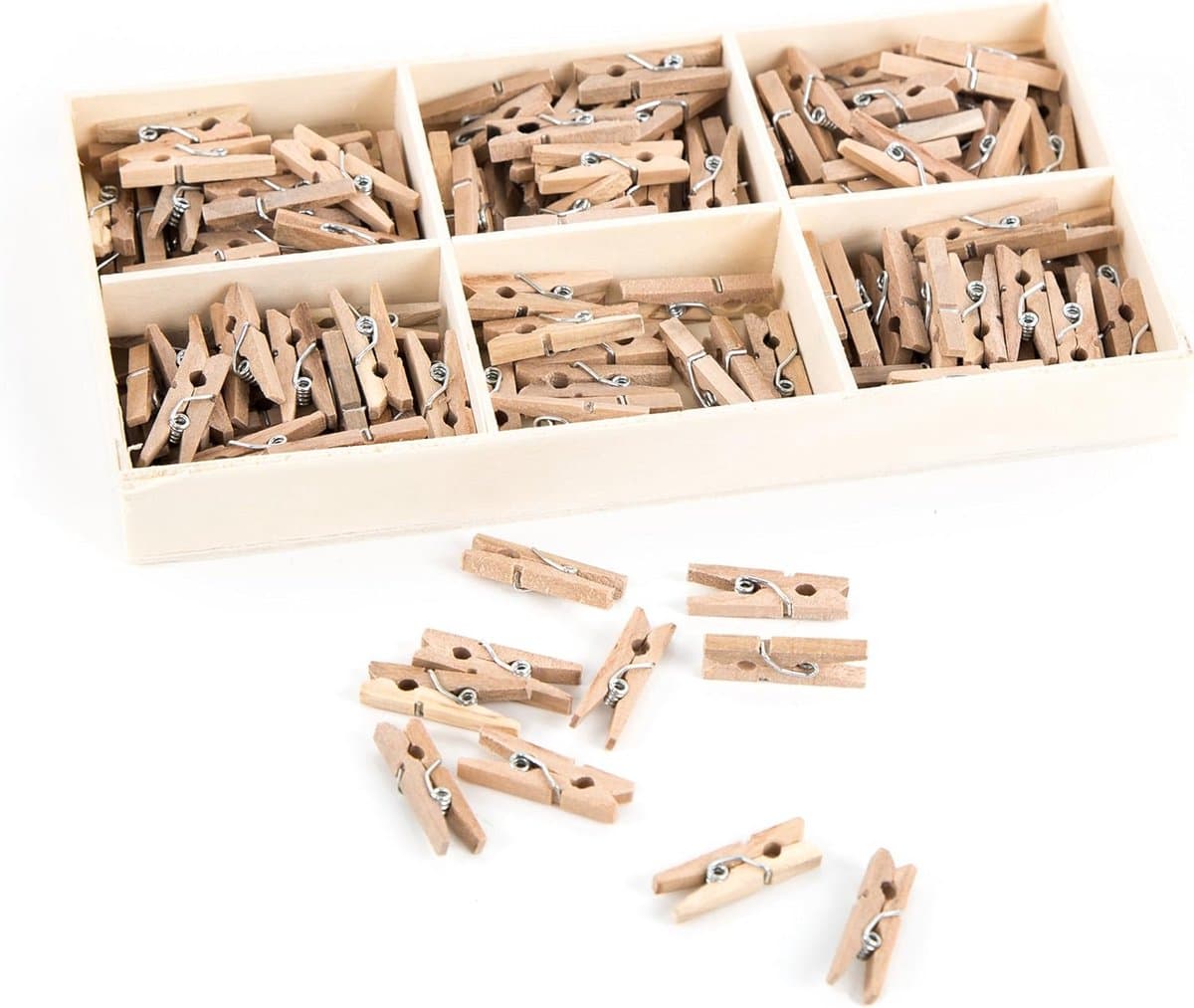 135 Mini Wasknijpers Natuur Hout - Decoratieve Clips voor Knutselen en Versieren — afbeelding 1
