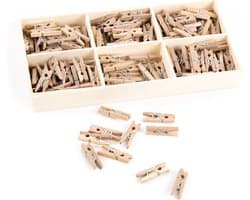 135 Mini Wasknijpers Natuur Hout - Decoratieve Clips voor Knutselen en Versieren