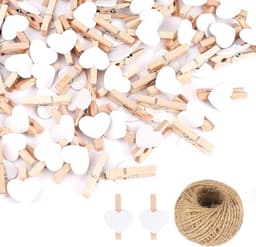 Houten Knijpers - Mini Clips - Creatief Knutselen - Hartvorm Design - 100 Stuks - Wit — thumbnail 1