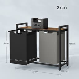 VASAGLE BLH201X01 - Wasmand met 2 Vakken - Afneembare Oxford Stof Zak - Met Opbergrek en Metalen Frame — thumbnail 2