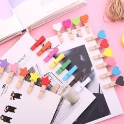 Allecto - sterren wasknijpers hout - mini clips - kleurrijke decoratie - geel - fotohouders voor knutselen - geschikt voor feestdagen - 50 stuks — thumbnail 4