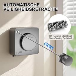 Uitschuifbare Wandwaslijn - 4,6m Verstelbaar RVS voor Binnen en Buiten — thumbnail 4