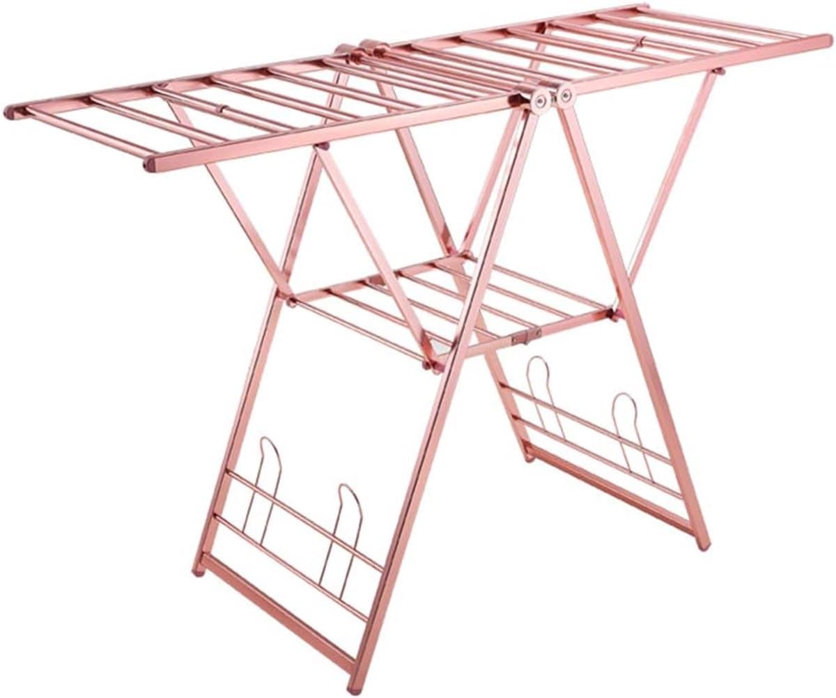 Staand Wasrek - Opvouwbaar Droogrek - Binnen Buiten - Roestvrij Aluminium - 157cm Hoog - Roségoud — afbeelding 1