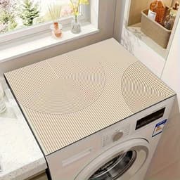 1-delige moderne geometrische gestreepte beschermmat voor wasmachine en droger - Crèmekleurige antislip bovenzijde, duurzame beschermmat, geen installatie nodig, woondecoratie voor alle seizoenen, beschermmat voor wasmachine — thumbnail 1