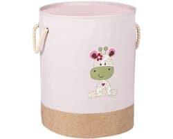 WENKO Wasmand Kids Greta Pink, ronde waszak voor kinderen in modern lichtroze met schattige giraffenprint, twee katoenen handvatten, 63 liter opbergruimte in één vak, Ø40x50cm, 69783800