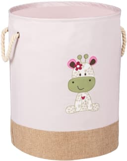 WENKO Wasmand Kids Greta Pink, ronde waszak voor kinderen in modern lichtroze met schattige giraffenprint, twee katoenen handvatten, 63 liter opbergruimte in één vak, Ø40x50cm, 69783800 — thumbnail 1
