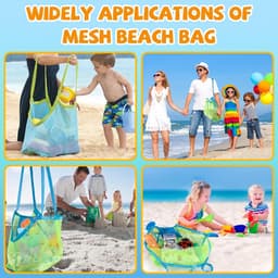 Allecto Plus - 4 Stuks Groot Opvouwbaar Herbruikbaar Strandspeelgoedtas | Zandspeelgoed Strandtas voor Strand Picknick Zwembad | Waszak Familievakantie - Duurzame Nettas met Handige Draagriem — thumbnail 4