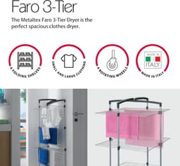 Faro plus torenwasdroger 3-etages zilver-zwart - Ruimtebesparend ontwerp — thumbnail 3