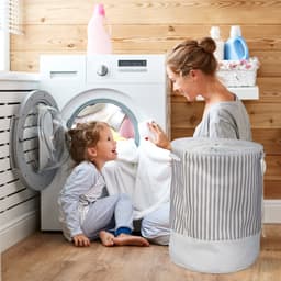 wasmand met koord - 60 l - opvouwbaar - stof - 56 x 42,5 cm - handgrepen - badkamer — thumbnail 2
