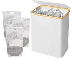 Adel Dream Wasmand met deksel - 3 vakken - ingeklapte wasmand - 160 liter - lichtgrijs - ruime capaciteit wasmand 3 vakken