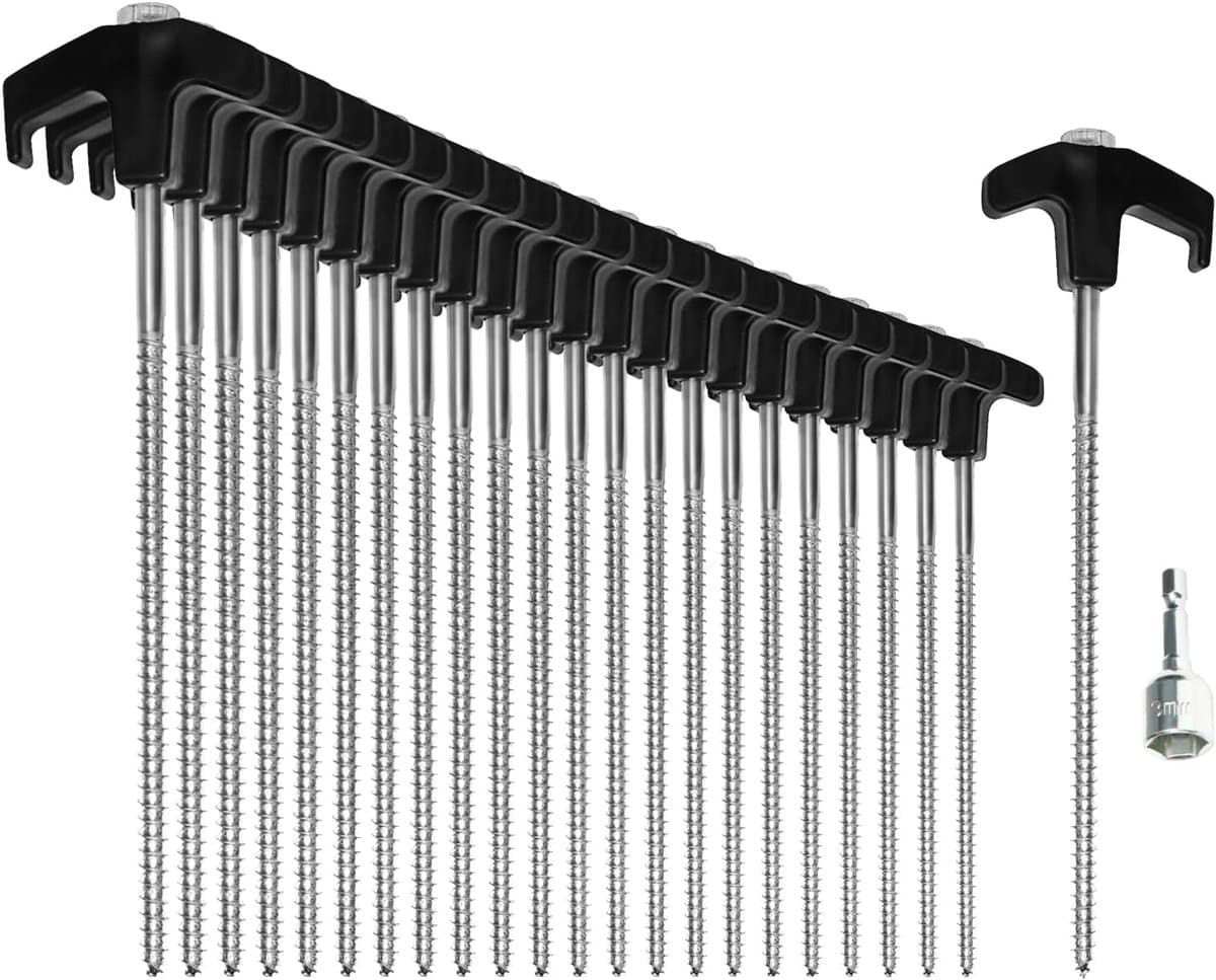 SnelShoppen - 24 x Stalen Tentpinnen met Adapter voor Accuschroefmachine - Schroefpinnen - Robuuste Grondnagels met Draad voor Camping, Tuin, Festival — afbeelding 1