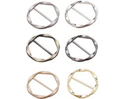 Metalen kledingringen voor dames en meisjes - Set van 6 - Stropdassen clips - Zijden sjaalringen -T-shirtclips - Kledingaccessoires