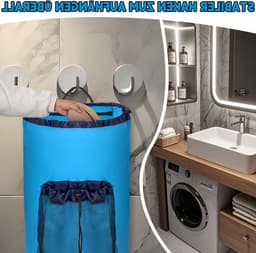 Grote Waterdichte Waszak van 90 Liter, Vouwbare Wasmand met Verstelbare Schouderbanden voor Reis en Studenten, Ideaal voor Vuile Was en Woonkamers, Donkerblauw en Zwart — thumbnail 3