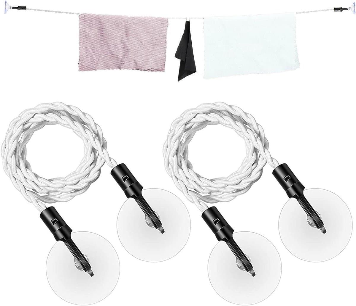 Intrekbare Waslijn - Reiswaslijn Drooglijn - Kleding Drogen - Met Haken Zuignappen - 2.8 Meter Uitrekbaar - Wit — afbeelding 1