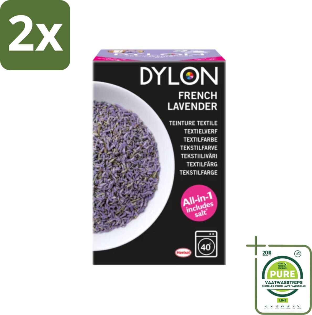 Dylon - Textielverf - French Lavender - All-in-One - Inclusief Zout - 350g - Voordeelverpakking - 2 stuks - Textielverf - Dylon — afbeelding 1