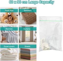 SnelShoppen - 2 Stuks Grote Waszakken 60 x 90 cm, Herbruikbare Wasnetten voor Wasmachine, Fijne Mesh Waszak met Rits voor Kleding, Dekens, Kussens en — thumbnail 2