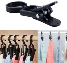 Verpakking van 10 grote wasknijpers, 360° draaibare haken met clips, kunststof wasklemmen, draaibare theedoeken, hangende broekhangers — thumbnail 2